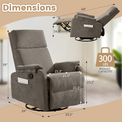 Korser Recliner Chair, Swivel Rocking Recliner Chair for Adults, Glider Rocking Chair, Small Nursery Chair Recliner for Living Room, Reclining Chair with Modern-Designed Armrests, Chenille, Beige