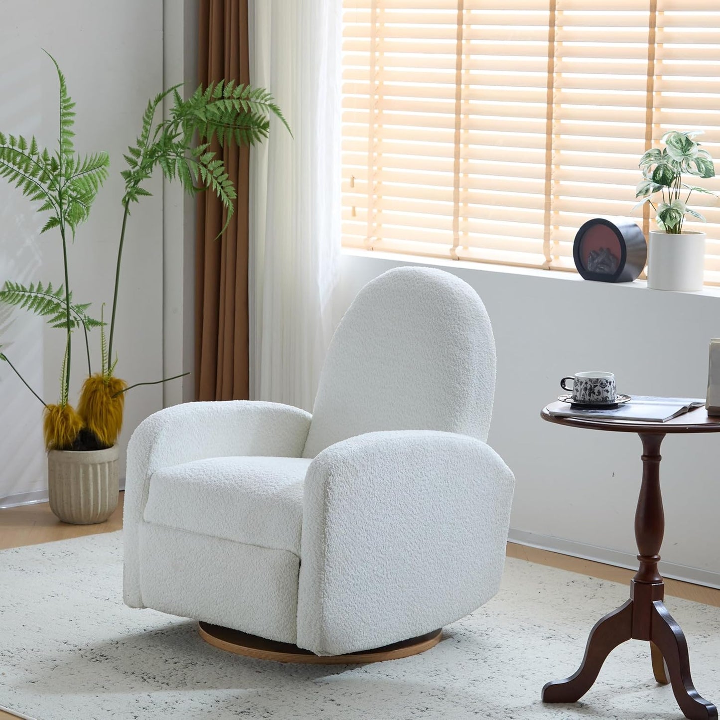 GDFStudio Swivel Glider Recliner Chair Nursery Rocker Recliner Chair with Boucle Upholstered High Back Single Seat Sofa Chair with Deep Seat Manual Nursing Reclining for Living Room, Light Green
