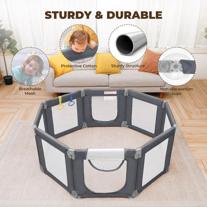 Dripex Baby Playpen, 47"x47" Small Playpen for Babies, Enhanced Safety Baby Play Yard for Indoor & Outdoor, Infant Play Pen with Soft Breathable Visible Mesh, Anti-Fall Design & Easy Setup, Grey