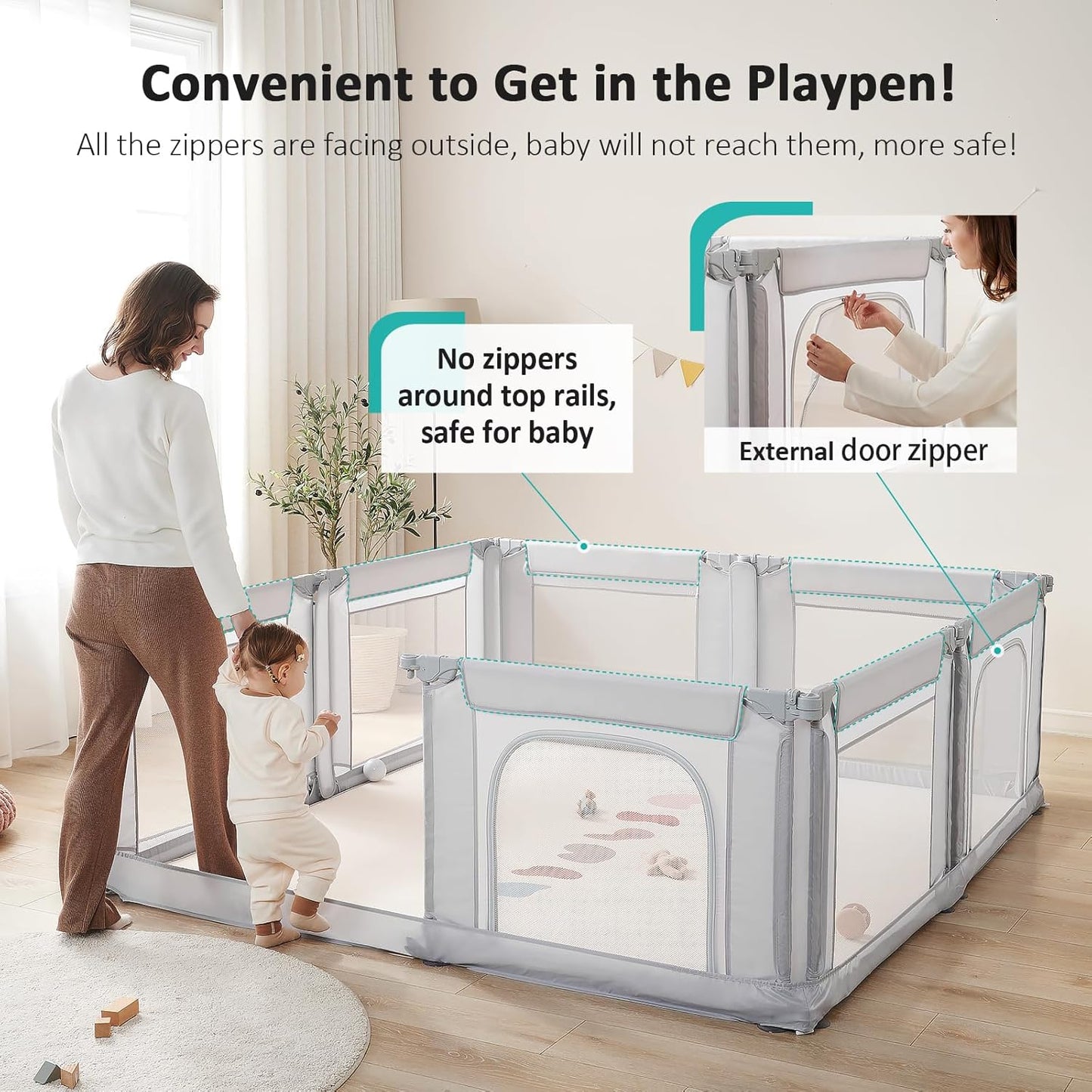 Doradotey Baby Playpen, Shape &Size Adjustable Large Baby Playard for Babies and Toddlers, Foldable Playpen Fence Indoors Play Center Yards, Breathable Mesh Anti-Fall Play Pen 79x71, Cream