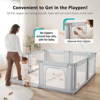 Doradotey Baby Playpen, Shape &Size Adjustable Large Baby Playard for Babies and Toddlers, Foldable Playpen Fence Indoors Play Center Yards, Breathable Mesh Anti-Fall Play Pen 79x71, Cream
