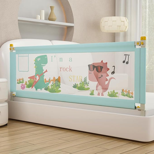Bed Rail for Toddlers Twin, Full, Queen, King & Cal kingMattress Size | Swing Down Rail Guard | Mattress Side Rail for Kids (Blue Dinosaur, (1 Side) 36 Inch)