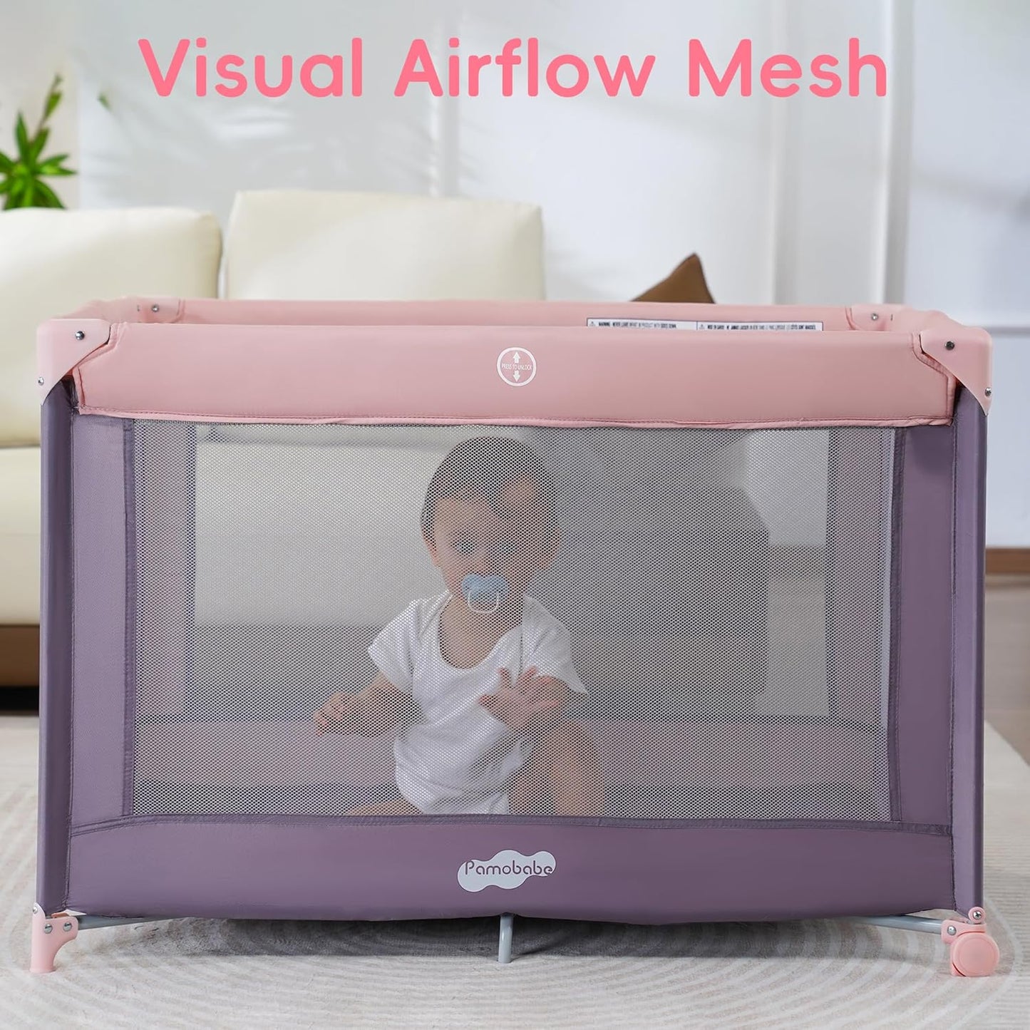 Pamo Babe Pack and Play with Bassinet, Portable Playard for Baby