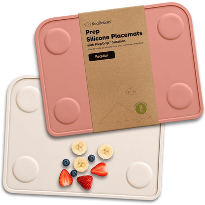 KeaBabies 2pk Silicone Placemats for Toddlers, Kids - 12x9 Non Slip Suction Baby Silicone Placemat for Restaurants, Dining Table,Travel, Easy to Clean, Food Grade/BPA-Free,Small Baby Table Mat(Slate)