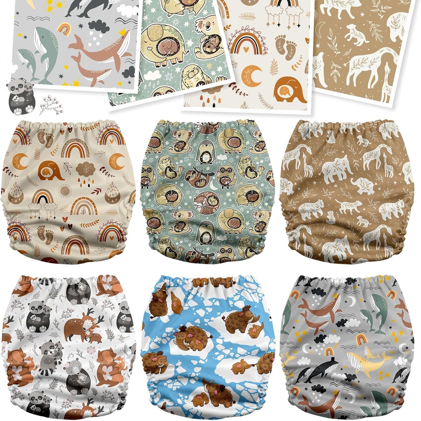 Mama Koala 3.0 Pocket Cloth Diapers for Babies with AWJ Lining, 6 Pack with 6 4-Layer Natural Cloth Diaper Inserts - Reusable and Washable Pocket Diapers(Hardworking Bees) - Colors A