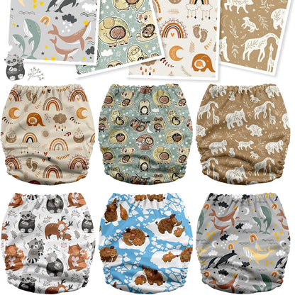 Mama Koala 3.0 Pocket Cloth Diapers for Babies with AWJ Lining, 6 Pack with 6 4-Layer Natural Cloth Diaper Inserts - Reusable and Washable Pocket Diapers(Hardworking Bees) - Colors A