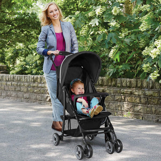 Baby Joy Lightweight Stroller, Compact Toddler Travel Stroller for Airplane, Infant Stroller w/Adjustable Backrest/Footrest/Canopy, 5-Point Harness, Storage Basket, Easy One-Hand Fold (Gray)