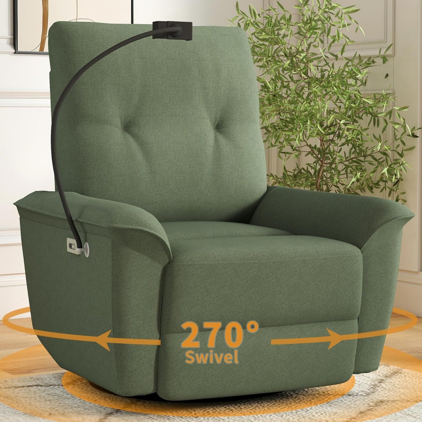 Power Swivel Rocker Recliner Chair for Nursery, Upholstered Glider Rocking Chair with Phone Holder,USB Ports, Small Recliners for Small Spaces Living Room, Bedroom