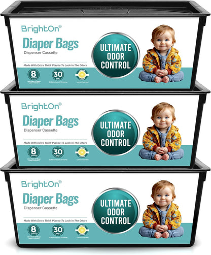 BrightOn® Diaper Pail Refill Bags, 30 Bags Per Refill, Compatible with Genie Easy Roll Signature Diaper Pails, Holds Up to 2820 Newborn Diapers, Real 7 Layer Odor Barrier, Unscented, 2PACK (60 Bags)