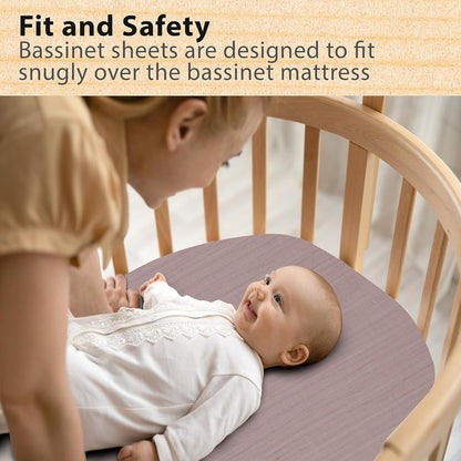3-Pack Bedside Sleeper Bassinet Sheets | GOTS Certified Organic 100% Muslin Cotton | Ultra Soft & Breathable | 33×20×4” Fitted Sheets | Universal Fit 29–33” x 17–21” Pads