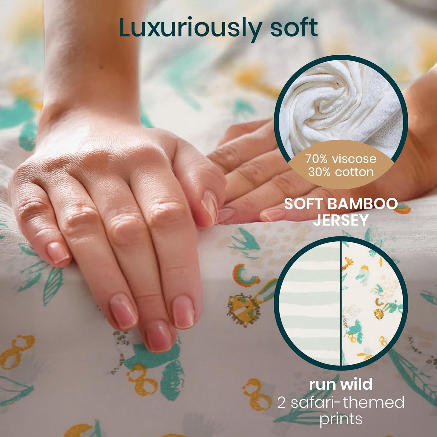 Tutti Bambini Premium Bassinet Sheets (2 Pack) - Soft & Breathable Bamboo Jersey, Double-Strength Bedside Sleeper Sheets, Fits Mattresses from 20.8 x 31.5 in to 23.6 x 35.4 in (Our Planet)