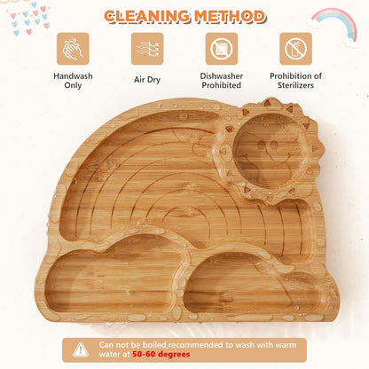 Bamboo Suction Plates Bowls Set for Baby Toddler - Includes Bamboo Bowl, Divided Plate, Silicone Fork & Spoon, All-Natural Baby Feeding Set for Baby-Led Weaning