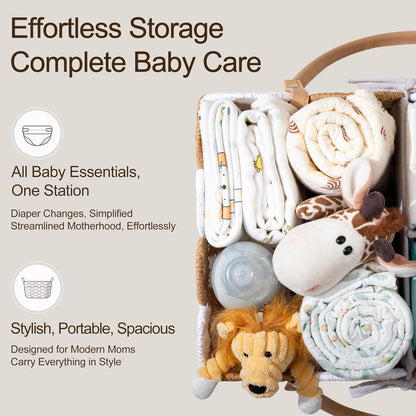 HBlife Large Baby Diaper Caddy, Paper Rope Storage Baskets Nursery Bin with Removable Divider, Portable Car Organizer for Diapers, Baby Shower Gifts, Newborn Essentials Must Haves