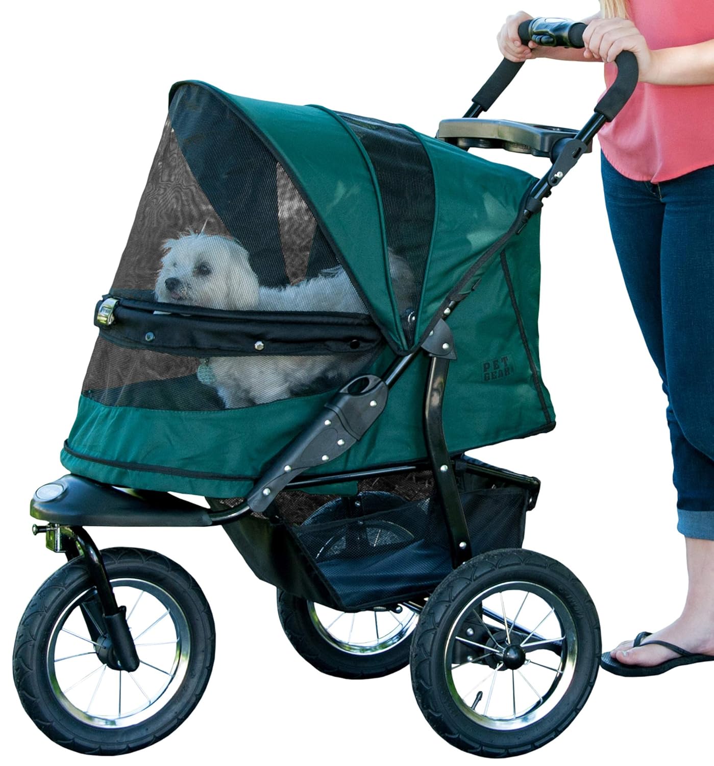 Pet Gear No-Zip Jogger Pet Stroller for Cats/Dogs, Zipperless Entry, Airless Tires, Easy One-Hand Fold, Cup Holder + Storage Basket, Salt- Extra Large