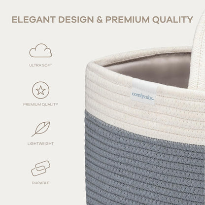 Comfy Cubs Rope Diaper Caddy Organizer 8.5" x 15" x 8" - Large Baby Diaper Basket with 3 Spacious Compartments - Stylish Cotton Baby Caddy Organizer for Diapers, Wipes & Essentials - Pacific Blue