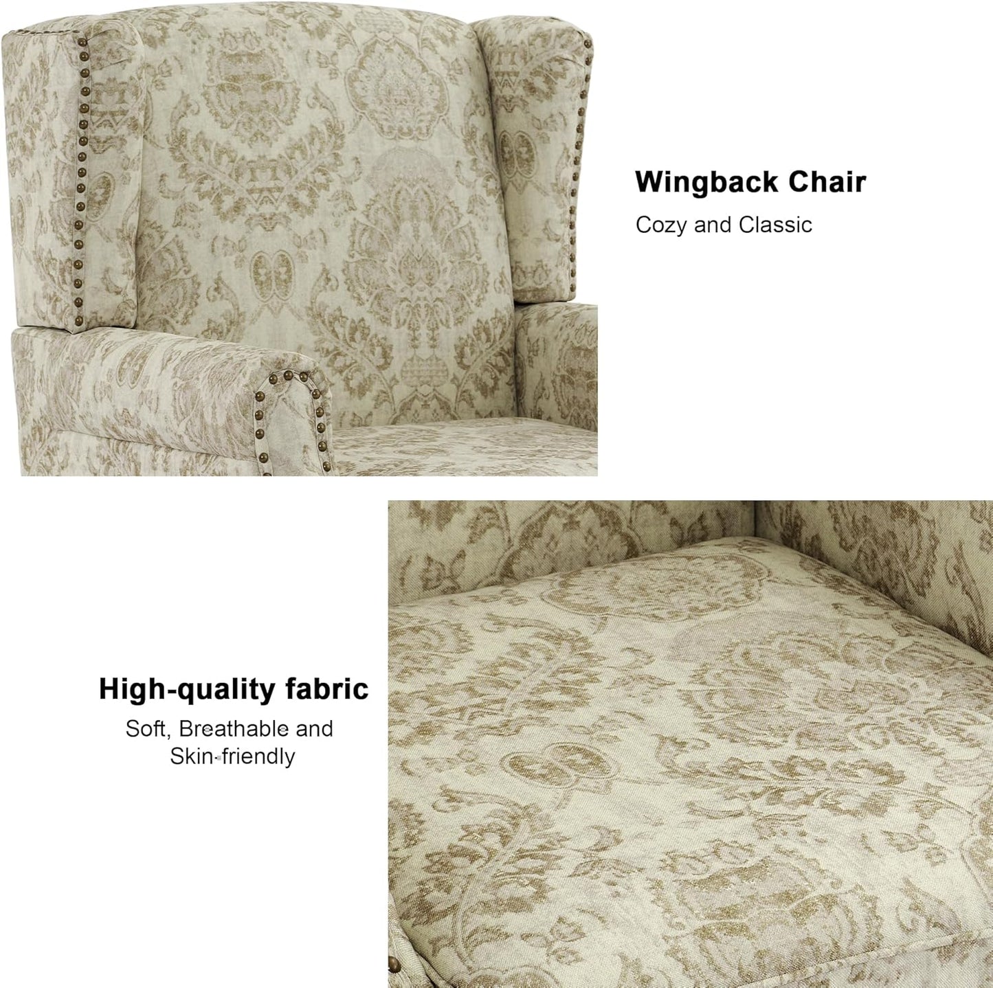 Swivel Rocker Recliner Chair, Manual Nursery Glider Recliner, Floral Fabric Wingback Accent Chair with Adjustable Backrest & Footrest for Small Spaces Living Room Bedroom (Plants Floral, Set of 1)