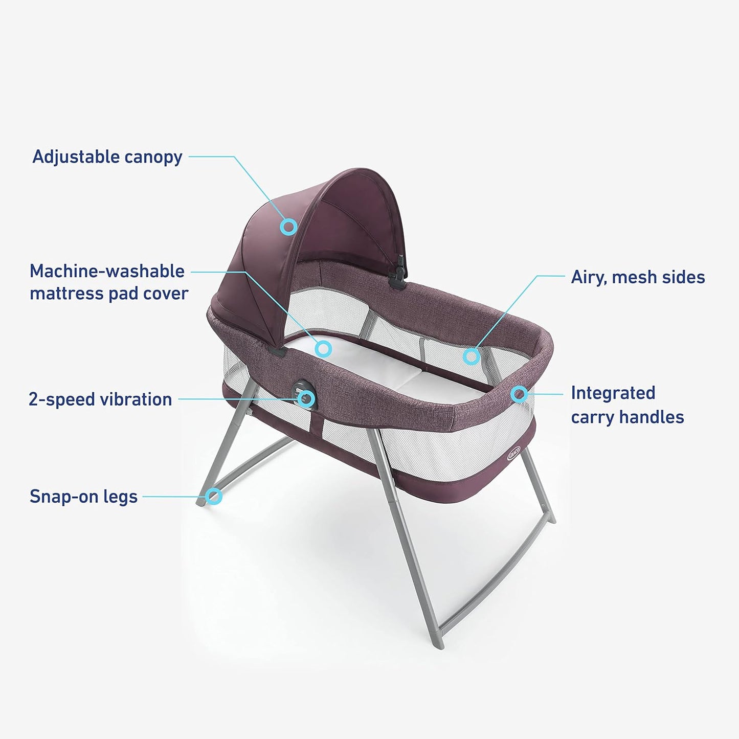 Graco® DreamMore Bedside, Newborn, Travel, Portable Bassinet for Newborn Babies to 6 Months, Willow