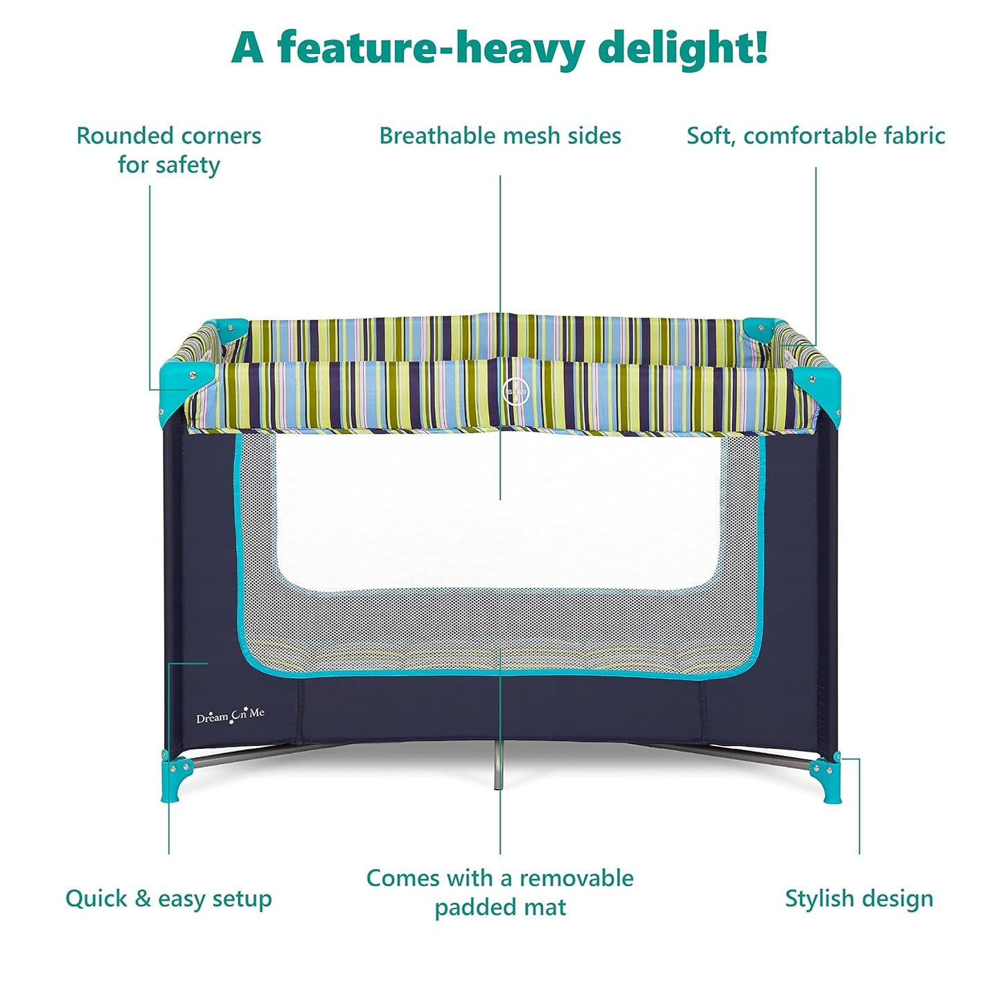 Dream On Me Zodiak Baby Playard, Breathable Mesh Sides, Soft Comfortable Mattress, Quick & Easy to Fold with Travel Carry Bag, Compact Space Saving Design - Grey/Green