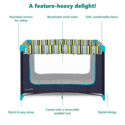 Dream On Me Zodiak Baby Playard, Breathable Mesh Sides, Soft Comfortable Mattress, Quick & Easy to Fold with Travel Carry Bag, Compact Space Saving Design - Grey/Green