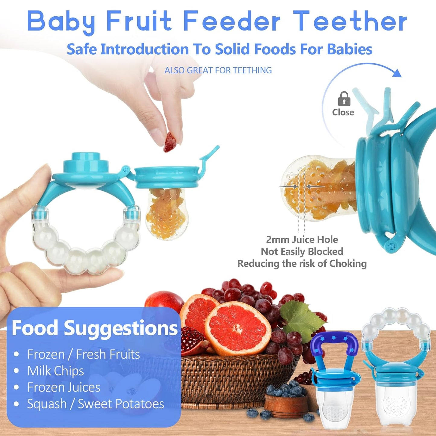 WAJIAYON Baby Fruit Feeder Pacifier - 12 Pack | 2 Infant Food Feeder Pacifier & 1 Babies Food Dispensing Spoon | Fresh Fruit Teethers for Babies | Silicone Feeder Baby,Infant Teething Feeders(Green)