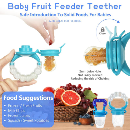 WAJIAYON Baby Fruit Feeder Pacifier - 12 Pack | 2 Infant Food Feeder Pacifier & 1 Babies Food Dispensing Spoon | Fresh Fruit Teethers for Babies | Silicone Feeder Baby,Infant Teething Feeders(Green)