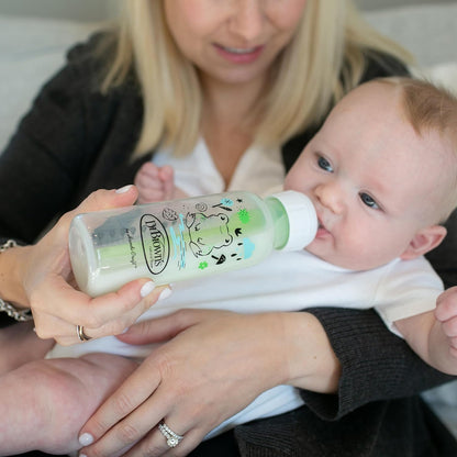Dr. Brown's Natural Flow Anti-Colic Options+ Narrow Baby Bottle, Frog and Pig, 8 oz/250 mL, with Level 1 Slow Flow Nipple, BPA-Free, 0m+, 2-Pack