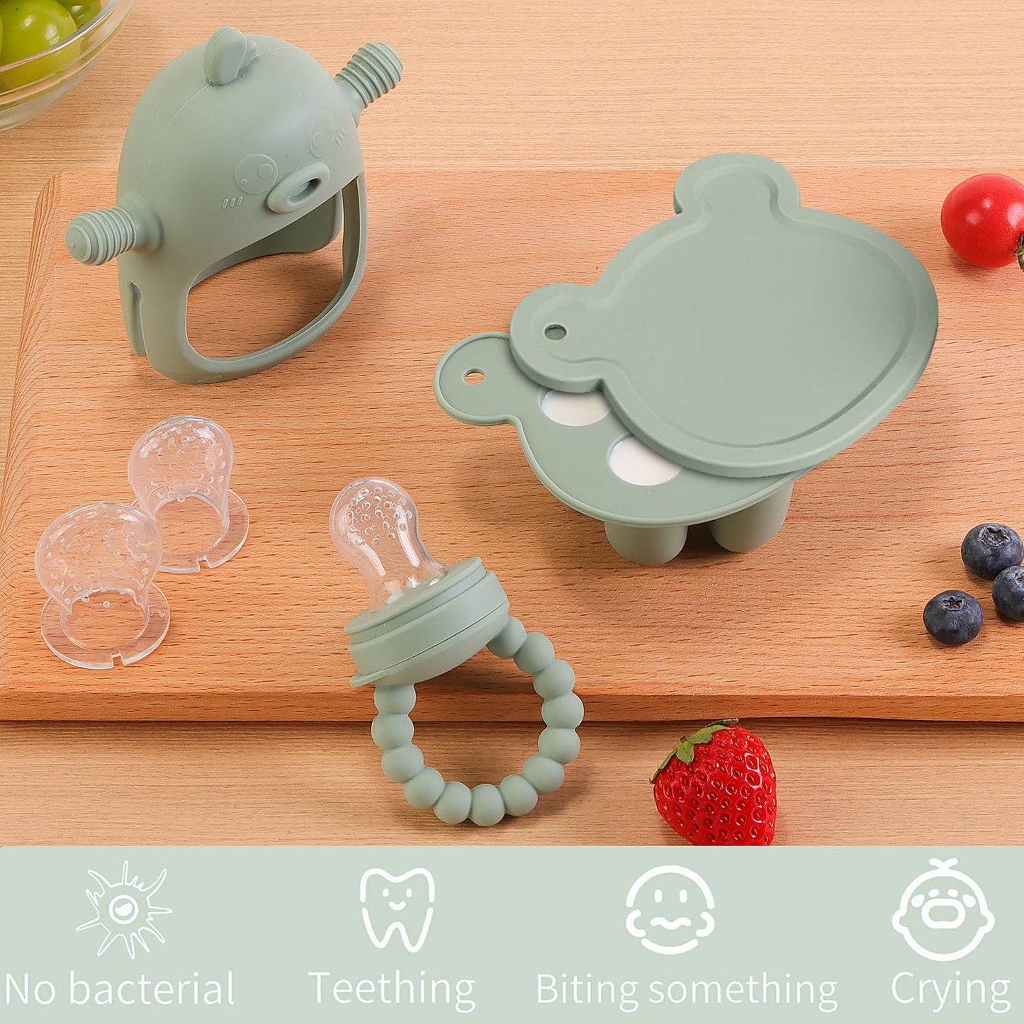 3-in-1 Baby Food & Fruit Feeder Set – Breastmilk Popsicle Mold with Freezer Tray, Teething Relief Toy, BPA Free Infant Silicone Feeding Combo, 3 Bonus Sizes (S/M/L) Sacs (Olive Green)