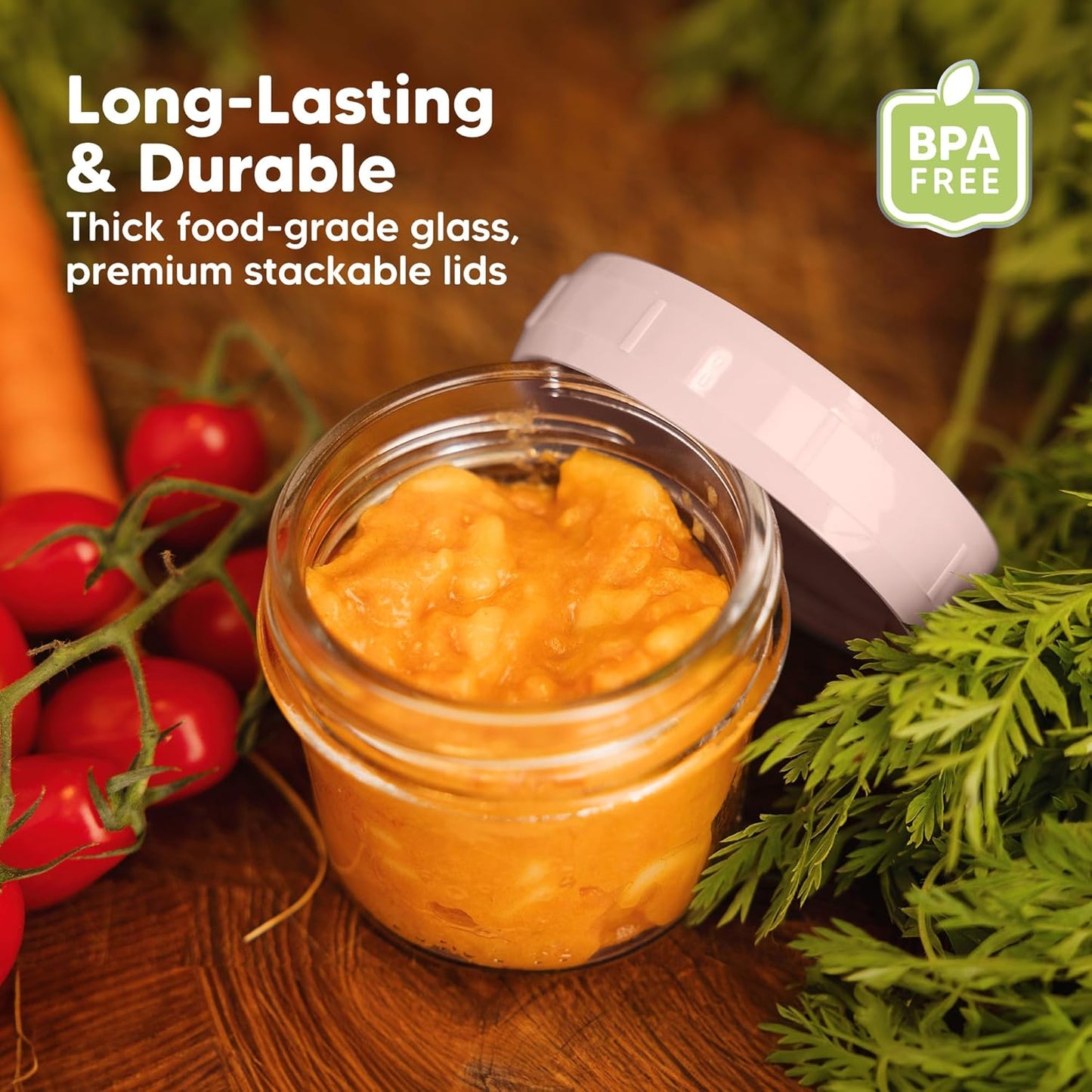 KeaBabies 12pk 4oz Glass Baby Food Containers with Lids - Leak-Proof, Microwavable Small Glass Jars, Baby Purees & Toddler Snack Storage Containers, BPA-Free, Dishwasher & Freezer Safe (Nord)