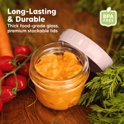 KeaBabies 12pk 4oz Glass Baby Food Containers with Lids - Leak-Proof, Microwavable Small Glass Jars, Baby Purees & Toddler Snack Storage Containers, BPA-Free, Dishwasher & Freezer Safe (Nord)