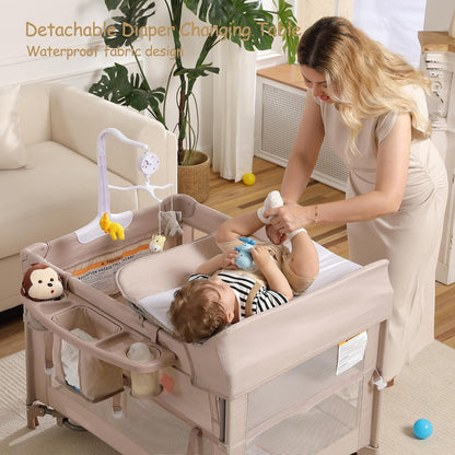 4 in 1 Pack and Play, Portable Travel Baby Bassinet, Foldable Travel Playard Playpen for Toddler, Bedside Crib Sleeper, Diaper Changer Table, Baby Playard for Newborn (Black)