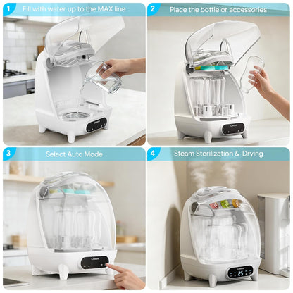 Bottle Sterilizer and Dryer, 4 in 1 Compact Steam Baby Bottle Sterilizer for Baby Bottles, Pacifiers, and Pump Parts & Newborn, Large Capacity 7 Bottles, Time-Saving Design