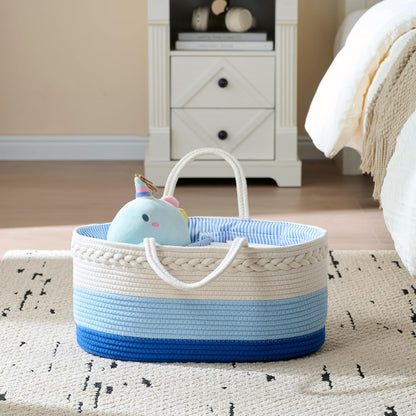 luxury little Diaper Caddy Organizer, Large Cotton Rope Nursery Baby Basket, Changing Table Organizer for Baby Diaper Storage, Portable Car Organizer Removable Divider (Off White, Large)