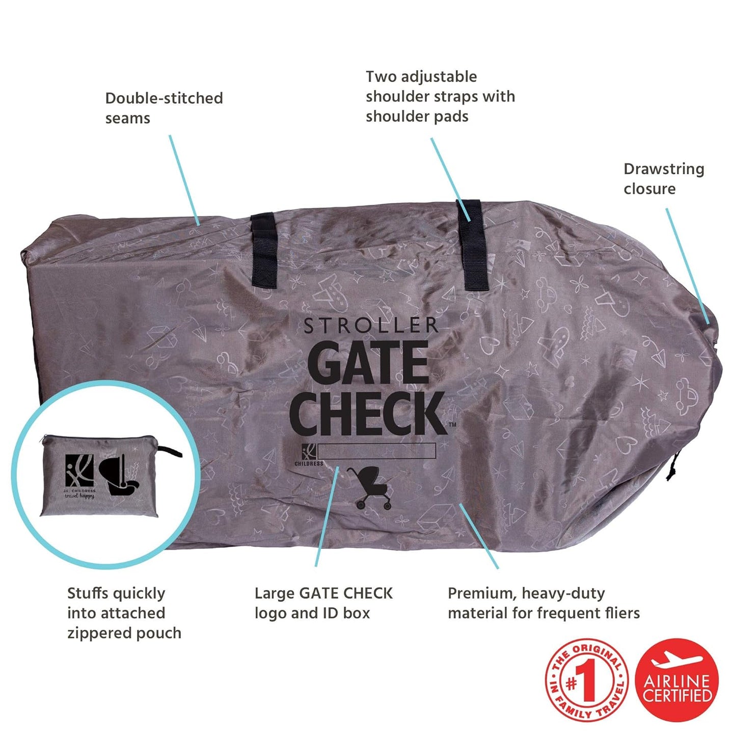 J.L. Childress Gate Check Bag for Single & Some Double Strollers - Travel Bag for Airplane, Fits Most Standard Baby Strollers, Airport Accessories for Gate Check, Flying Essentials - Red