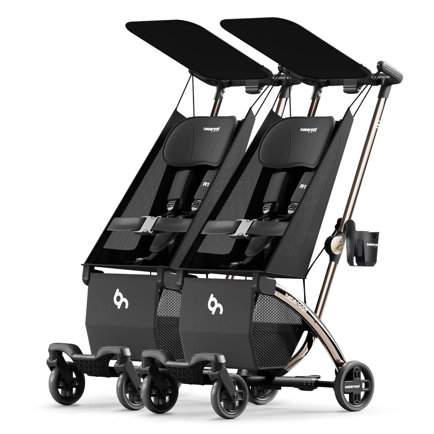 Beberoad Love R1 Auto-Folding Ultra Lightweight Double Stroller Twin Strollers, Side by Side Stroller for Babies and Toddlers Aged 6-36 Months, Only 23.5 lbs, Can Turn into Two Single Strollers, Black