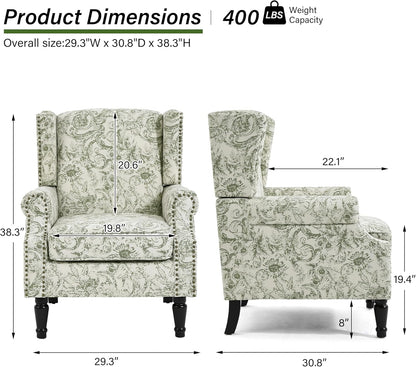 Swivel Rocker Recliner Chair, Manual Nursery Glider Recliner, Floral Fabric Wingback Accent Chair with Adjustable Backrest & Footrest for Small Spaces Living Room Bedroom (Plants Floral, Set of 1)
