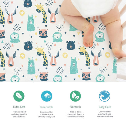 100% Organic Cotton Fitted Sheets for Graco Pack n Play, Babyletto, Pamo Babe, Hiccapop, Dream on Me, Evenflo, Baby Trend, Hygge Hush Portable/Mini Crib/Playards, Beka Bedside Bassinet 2 Pk