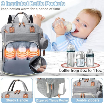 SHITIESHOU Diaper Bag Backpack Baby Bag, Baby Girl Boy Diaper Bag for Dad Mom with Pad, 16 Pockets, Pacifier Case, Large Diaper Bags Unisex for Travel (Grey)