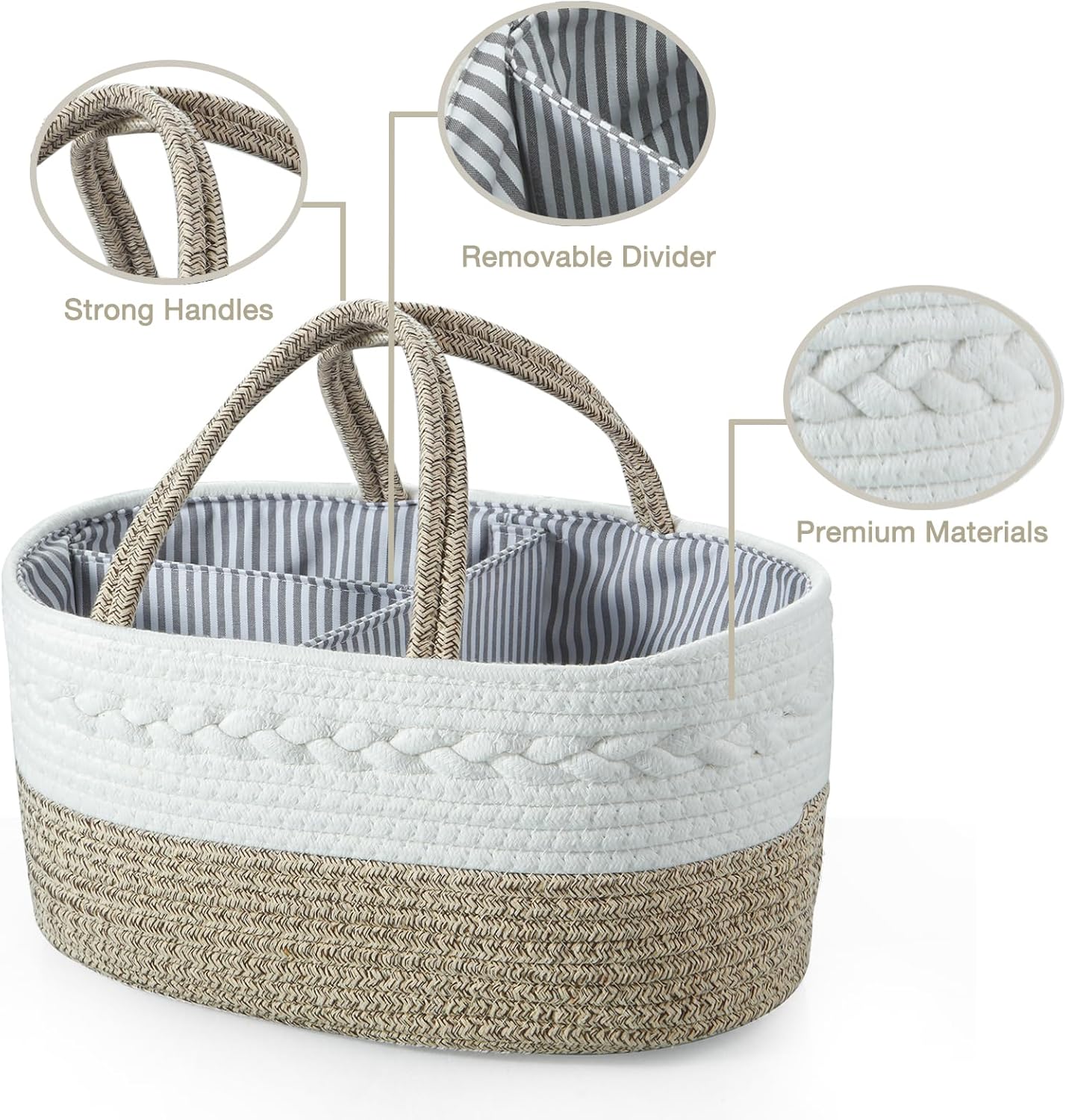 PandaEar Baby Diaper Caddy Organizer, Portable Nursery Storage Basket Cotton Rope Diaper Caddy for Baby Shower Gifts Newborn Infants -Brown