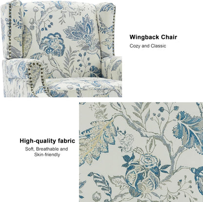 Swivel Rocker Recliner Chair, Manual Nursery Glider Recliner, Floral Fabric Wingback Accent Chair with Adjustable Backrest & Footrest for Small Spaces Living Room Bedroom (Plants Floral, Set of 1)
