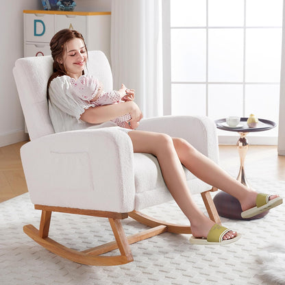 HCHAIRH Rocking Chair Nursery, Nursing Rocking Chairs with Foot Rest for Mom Nursery, Glider Rocker Chair with Footrest and High Backrest for Living Room, Bedroom, Beige