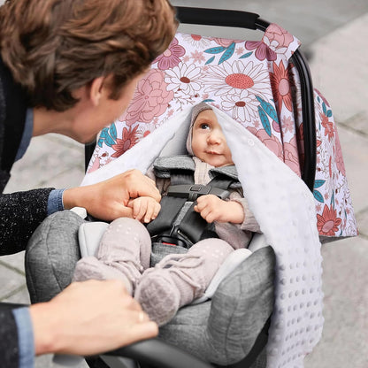 Metplus 2 in 1 Baby Car Seat Cover, Car Seat Canopy for Babies, Mom Multiuse Nursing Cover, Minky Baby Carrier Covers, Newborn Boy Girl, Peekaboo Opening