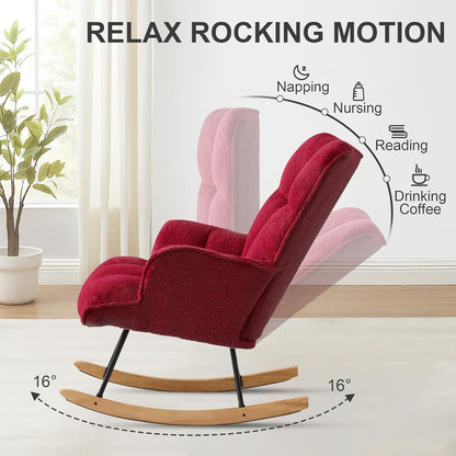 Zedachica Rocking Chair Nursery Teddy Upholstered Glider Rocker Rocking Accent Chair Padded Seat with High Backrest Armchair Comfy Side Chair for Living Room Bedroom Offices (Black Teddy)