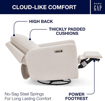 babyGap Harlowe Power Recliner with USB-A and Type-C Ports by Delta Children - Greenguard Gold Certified – Stain-Resistant Performance Fabric is Oeko-TEX Standard 100 Certified, Sand