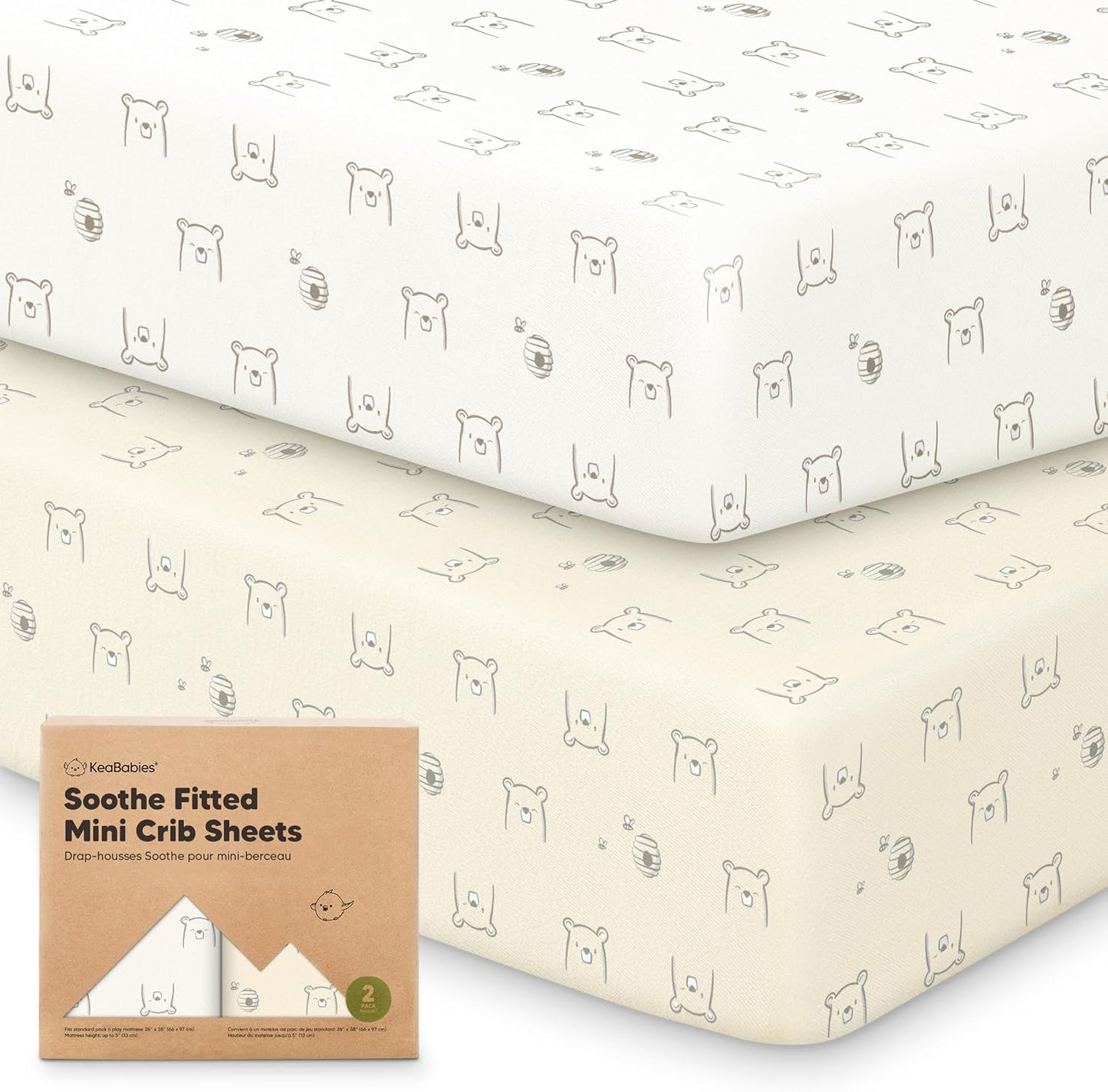 2-Pack Mini Crib Sheets Fitted - 38x26 Pack N Play Sheets for Pack and Play Mattress, Organic Cotton, Soft & Breathable Playard Bedding, Neutral Mini Toddler Bed Cover for Boys, Girls (Dragon Tale)