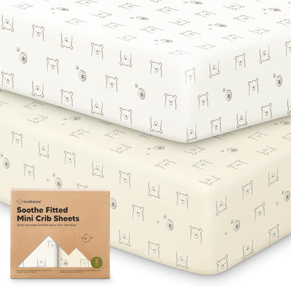 2-Pack Mini Crib Sheets Fitted - 38x26 Pack N Play Sheets for Pack and Play Mattress, Organic Cotton, Soft & Breathable Playard Bedding, Neutral Mini Toddler Bed Cover for Boys, Girls (Dragon Tale)