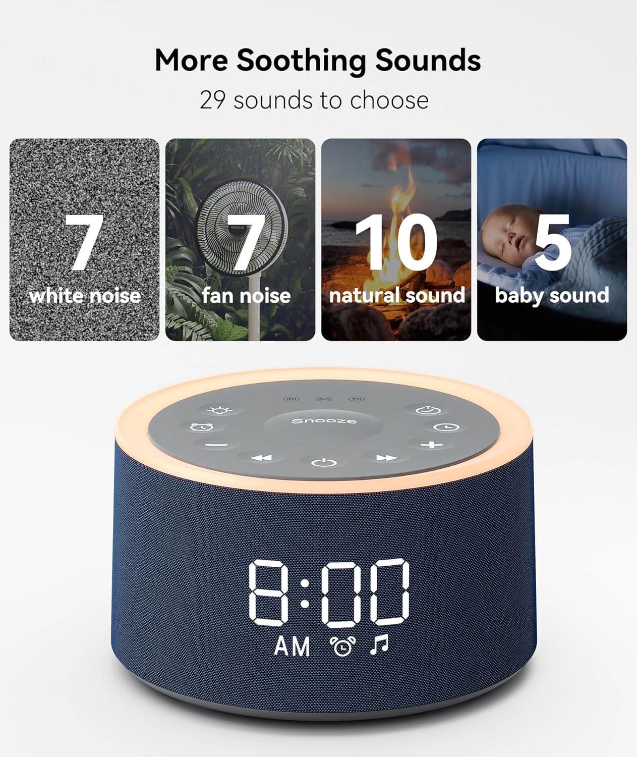 Dreamegg D1+ Sound Machine & Alarm Clock - Sound Machine for Sleep, White Noise Machine with 29 Soothing Sounds, Night Light, 0-100% Dimmable, White Noise Alarm Clock for Bedrooms Adults Baby