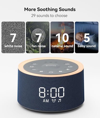 Dreamegg D1+ Sound Machine & Alarm Clock - Sound Machine for Sleep, White Noise Machine with 29 Soothing Sounds, Night Light, 0-100% Dimmable, White Noise Alarm Clock for Bedrooms Adults Baby