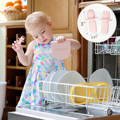 Baby Plates with Suction with Forks and Spoons, Foldable Silicone Toddler Plates, Baby Travel Essential, Microwave & Dishwasher Safe, Purple