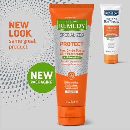 Medline Remedy Specialized Zinc Oxide Paste with Menthol (4 oz Tube), Unscented, Calamine, Incontinence Care, Diaper Rash, Wetness Protection, Hypoallergenic, Paraben Free, Adults, Soothing