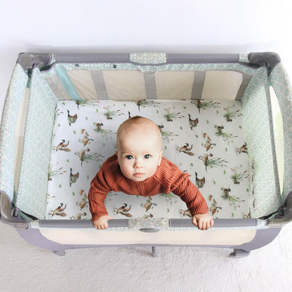 LifeTree Crib Sheets for Baby Unisex - Muslin Fitted Crib Sheets Toddler Bed Sheet, 70% Viscose from Bamboo and 30% Cotton, Fits Mini Crib & Pack and Play Playard, Bear, 26in x 38in